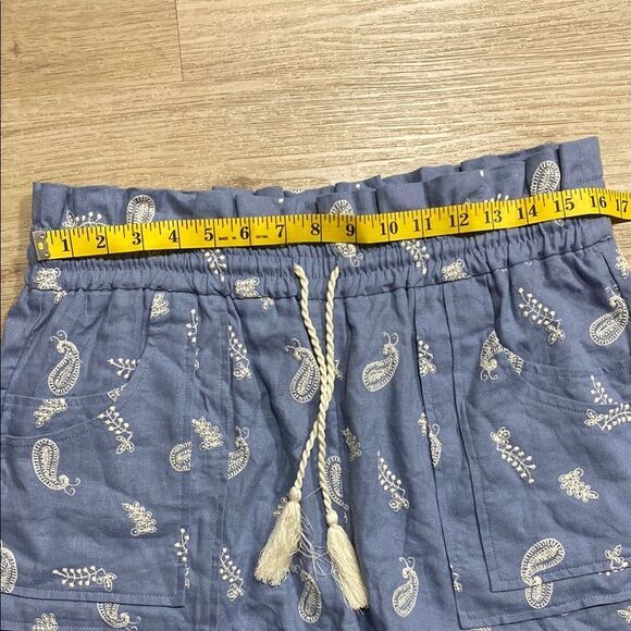 House of Harlow Boho Embroidered Paisley Linen Blend Paperbag Shorts Sz L - Picture 10 of 13
